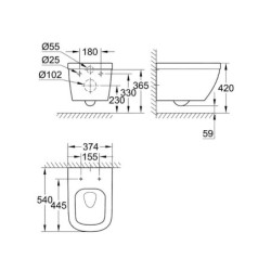 Grohe Euro Ceramic - Cuvette de toilette suspendue, rimless, Triple Vortex, blanc alpin 39328000