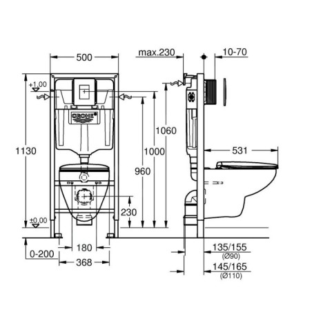 Grohe Solido - Set de bâti-support, cuvette Bau Ceramic et abattant softclose, plaque de déclenchement Skate Cosmopolitan,