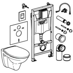 Grohe Solido - Set de bâti-support, cuvette Bau Ceramic et abattant softclose, plaque de déclenchement Skate Cosmopolitan,