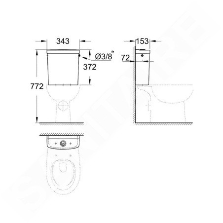 Grohe Bau Ceramic - Réservoir de chasse pour WC combi, 343x153 mm, alimentation par le côté, blanc alpin 39437000