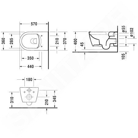 Duravit ME by Starck - WC suspendu, Rimless, blanc / blanc mat 2529092600