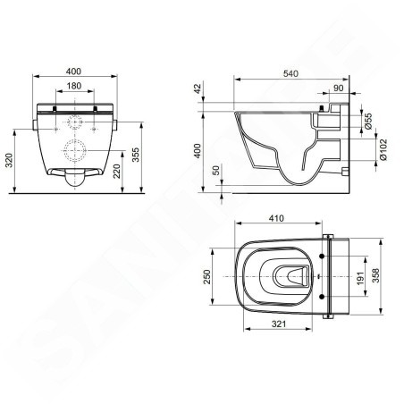 Tece TECEone - WC suspendu avec douchette de bidet, Rimless, blanc 9700200