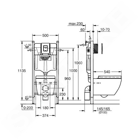 Grohe Solido - Set de bâti-support avec accessoires, cuvette Euro Ceramic et abattant softclose, plaque de déclenchement Skate