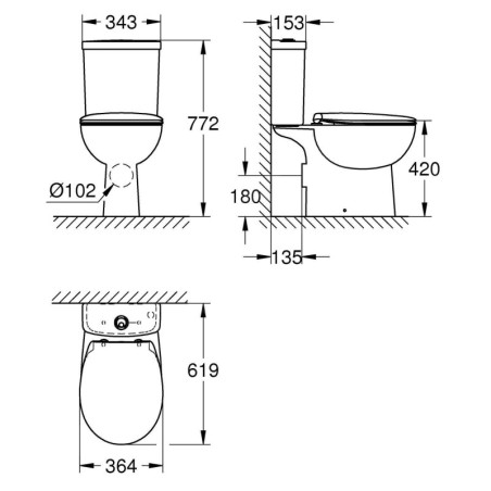 Grohe Bau Ceramic - WC à poser avec réservoire et abattant softclose, rimless, blanc alpin 39604000