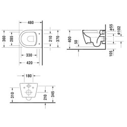Duravit ME by Starck - WC suspendu Compact, Rimless, avec WonderGliss, blanc / blanc mat 25300926001