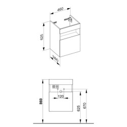 Keuco Stageline - Meuble sous lavabo, 460x625x380 mm, 1 porte, charnières à gauche, avec éclairage et USB, blanc 32822300101