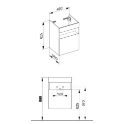 Keuco Stageline - Meuble sous lavabo, 460x625x380 mm, 1 porte, charnières à droite, blanc 32822300002
