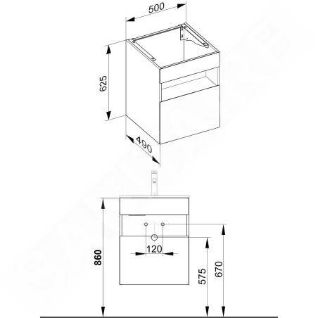 Keuco Stageline - Meuble sous lavabo, 500x625x490 mm, avec éclairage et USB, blanc 32842300100
