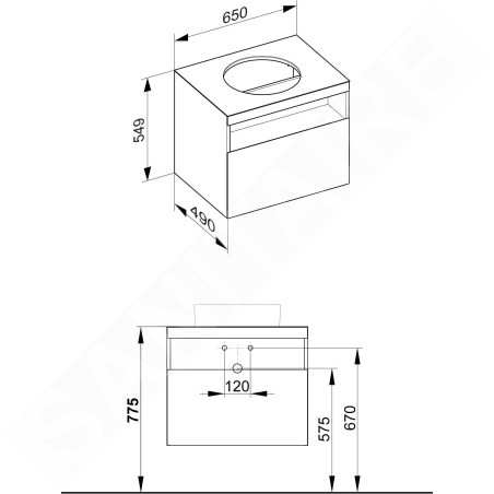 Keuco Stageline - Meuble sous lavabo, 650x550x490 mm, avec découpe pour lavabo, blanc 32853300000