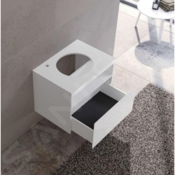 Keuco Stageline - Meuble sous lavabo, 650x550x490 mm, avec découpe pour lavabo et robinetterie à gauche, blanc 32854300000