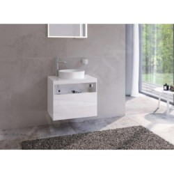Keuco Stageline - Meuble sous lavabo, 650x550x490 mm, avec découpe pour lavabo et robinetterie à gauche, blanc 32854300000