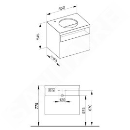 Keuco Stageline - Meuble sous lavabo, 650x550x490 mm, avec découpe pour lavabo et robinetterie à gauche, avec éclairage et USB,