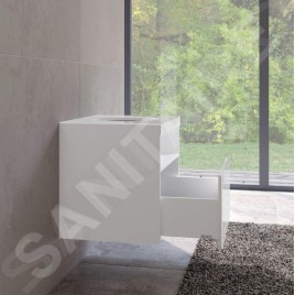 Keuco Stageline - Meuble sous lavabo, 650x550x490 mm, avec découpe pour lavabo et robinetterie à gauche, avec éclairage et USB,