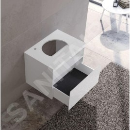 Keuco Stageline - Meuble sous lavabo, 650x550x490 mm, avec découpe pour lavabo et robinetterie à gauche, avec éclairage et USB,