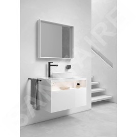 Keuco Stageline - Meuble sous lavabo, 650x550x490 mm, avec découpe pour lavabo et robinetterie à gauche, avec éclairage et USB,