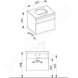 Keuco Stageline - Meuble sous lavabo, 650x550x490 mm, avec découpe pour lavabo et robinetterie à droite, blanc 32855300000