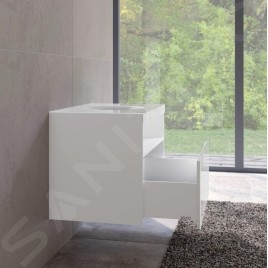 Keuco Stageline - Meuble sous lavabo, 650x550x490 mm, avec découpe pour lavabo et robinetterie à droite, avec éclairage et USB,