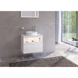Keuco Stageline - Meuble sous lavabo, 650x550x490 mm, avec découpe pour lavabo et robinetterie à droite, avec éclairage et USB,