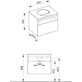 Keuco Stageline - Meuble sous lavabo, 650x550x490 mm, avec découpe pour lavabo, avec éclairage et USB, blanc 32853300100