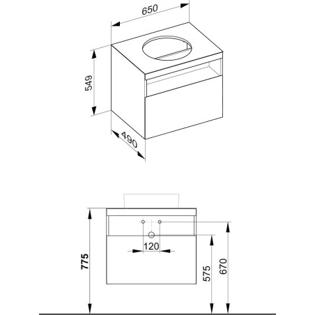 Keuco Stageline - Meuble sous lavabo, 650x550x490 mm, avec découpe pour lavabo, avec éclairage et USB, blanc 32853300100