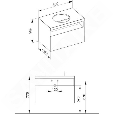 Keuco Stageline - Meuble sous lavabo, 800x550x490 mm, avec découpe pour lavabo, blanc 32863300000