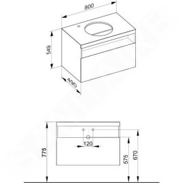 Keuco Stageline - Meuble sous lavabo, 800x550x490 mm, avec découpe pour lavabo et robinetterie à gauche, blanc 32864300000