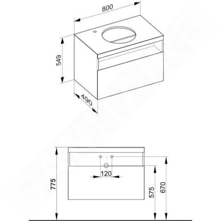 Keuco Stageline - Meuble sous lavabo, 800x550x490 mm, avec découpe pour lavabo et robinetterie à gauche, blanc 32864300000