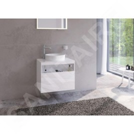 Keuco Stageline - Meuble sous lavabo, 800x550x490 mm, avec découpe pour lavabo et robinetterie à gauche, blanc 32864300000
