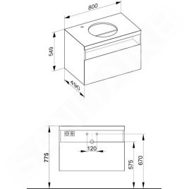 Keuco Stageline - Meuble sous lavabo, 800x550x490 mm, avec découpe pour lavabo et robinetterie à gauche, avec éclairage et USB,