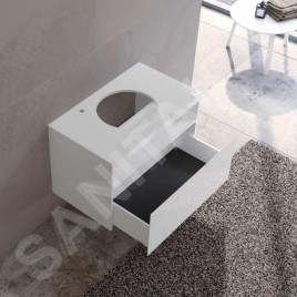 Keuco Stageline - Meuble sous lavabo, 800x550x490 mm, avec découpe pour lavabo et robinetterie à gauche, avec éclairage et USB,