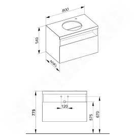 Keuco Stageline - Meuble sous lavabo, 800x550x490 mm, avec découpe pour lavabo et robinetterie à droite, blanc 32865300000