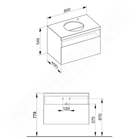 Keuco Stageline - Meuble sous lavabo, 800x550x490 mm, avec découpe pour lavabo et robinetterie à droite, blanc 32865300000
