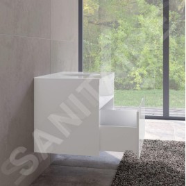 Keuco Stageline - Meuble sous lavabo, 800x550x490 mm, avec découpe pour lavabo et robinetterie à droite, blanc 32865300000