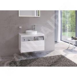 Keuco Stageline - Meuble sous lavabo, 800x550x490 mm, avec découpe pour lavabo et robinetterie à droite, blanc 32865300000