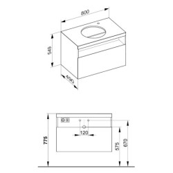 Keuco Stageline - Meuble sous lavabo, 800x550x490 mm, avec découpe pour lavabo et robinetterie à droite, avec éclairage et USB,