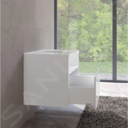 Keuco Stageline - Meuble sous lavabo, 800x550x490 mm, avec découpe pour lavabo et robinetterie à droite, avec éclairage et USB,