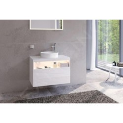 Keuco Stageline - Meuble sous lavabo, 800x550x490 mm, avec découpe pour lavabo et robinetterie à droite, avec éclairage et USB,