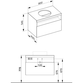 Keuco Stageline - Meuble sous lavabo, 800x550x490 mm, avec découpe pour lavabo, avec éclairage et USB, blanc 32863300100