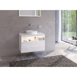 Keuco Stageline - Meuble sous lavabo, 800x550x490 mm, avec découpe pour lavabo, avec éclairage et USB, blanc 32863300100