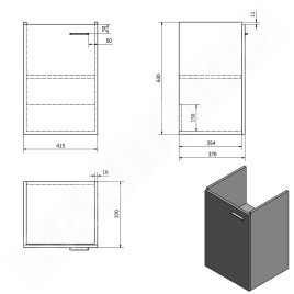 Aqualine Zoja - Lavabo 415x630x370 mm, 1 porte, L/P, blanc 56372
