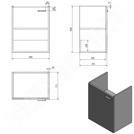 Aqualine Zoja - Armoire lavabo 505x630x371 mm, 1 porte, L/P, blanc 56373