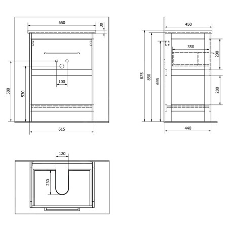 Aqualine Etide - Meuble lavabo 615x850x440 mm, 1x tiroir, blanc mat ET615