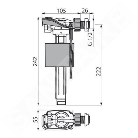 Alcadrain Toilet accessoires - Valve de remplissage pour réservoirs en plastique, latérale A150P-1/2