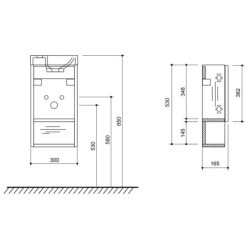 Sapho Latus - Meuble pour lave-mains 30x53x17 mm, 1 porte D/G, chêne sherwood LT711-1515
