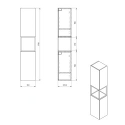 Sapho Skara - Armoire haute, 35x171x32 cm, 2 portes, noir mat/chêne Alabama CG010-2222