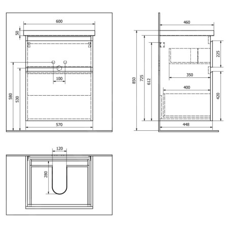 Aqualine Altair - Meuble sous lavabo 57x73x45 cm, noir mat AI660