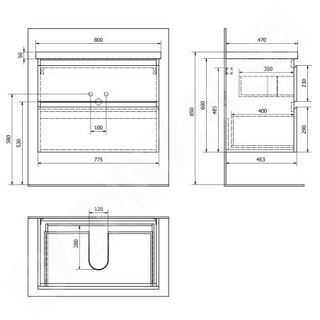 Aqualine Altair - Meuble sous lavabo 78x60x45 cm, noir mat AI680