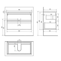 Aqualine Altair - Meuble sous lavabo 87x60x45 cm, noir mat AI690
