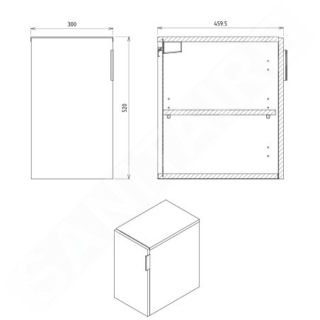 Sapho Cirasa - Armoire latérale, 30x52x46 cm, 1 porte, pin rustique CR302-1616