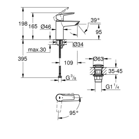 Grohe QuickFix Start - Mitigeur de lavabo avec vidage Push-Open, démarrage à froid, chrome 23551002